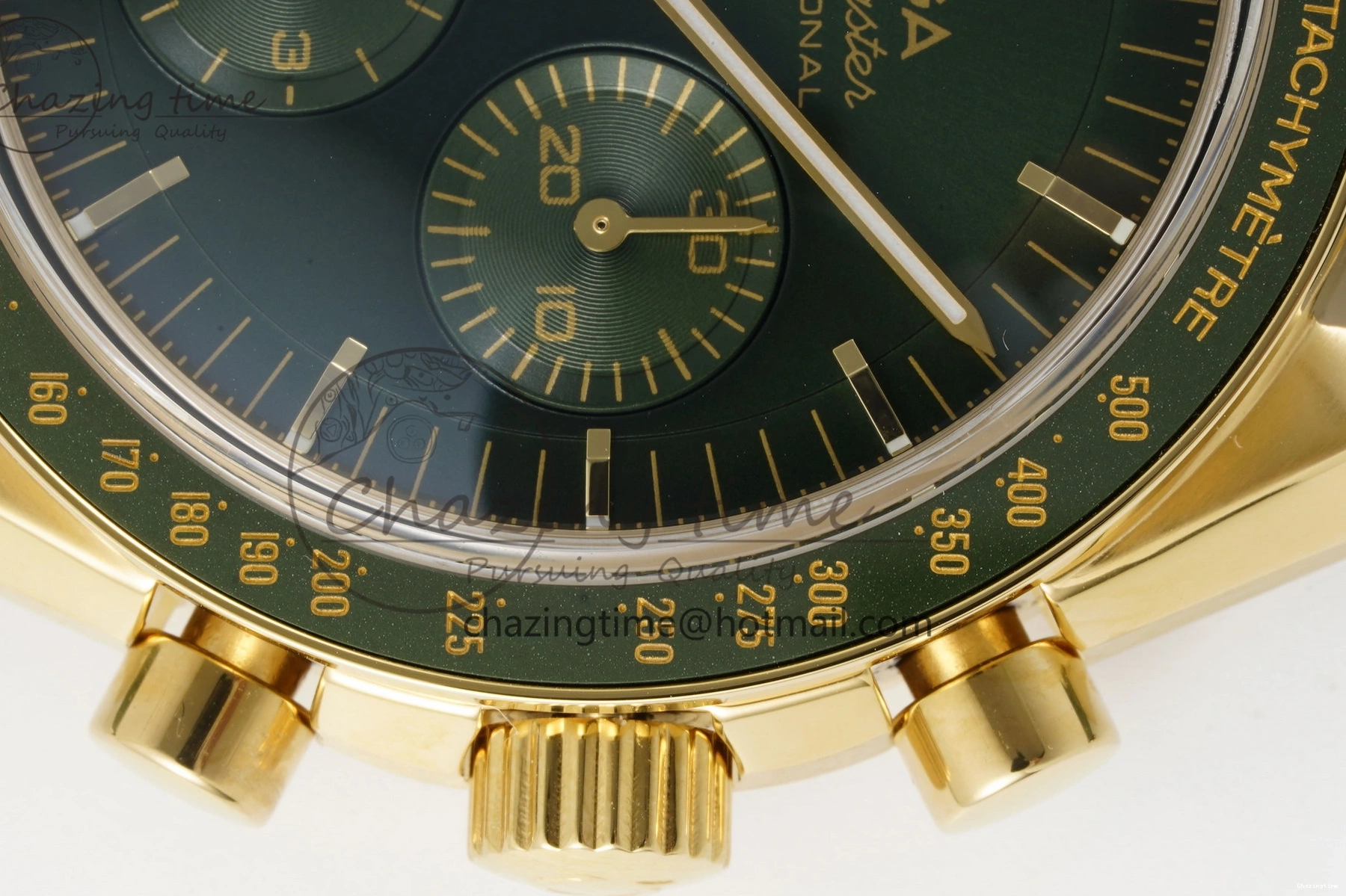 0205 Speedmaster Moonwatch in Moonshine Gold YG RMF Best Edition Green Dial on Green Leather Strap Manual Chrono EasyCare 7832